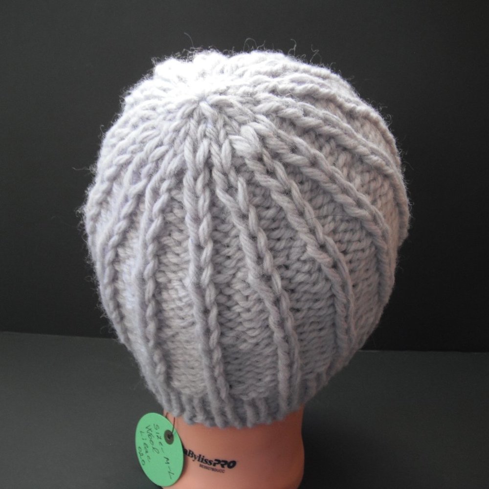 Hand Knitted Hat Toque Adult Size - M-(L) Wool Purple Unisex Color Blue-020 - Picture 3 of 8